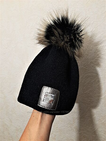 Гарна зимова шапка подвійна з помпоном колір темно-сірий розмір 54-60