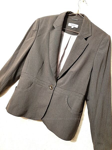 Next стильний коричневий піджак в смужку на підкладці батал жіночий р52-54