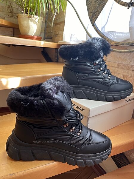Женские зимние ботинки Topway B891840 41 размер, 26 см Чорные с мехом шнурк