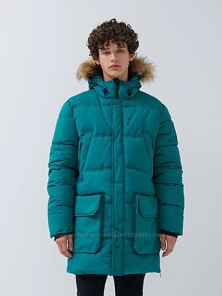 Теплое стеганое мужское пальто с капюшоном - размер М