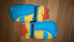 Перчатки Рукавицы лыжные теплые на 9-11лет голубые с оранжевым