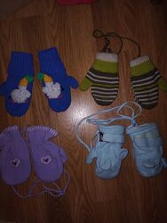 Рукавиці Рукавички Флисовые сиреневые 1,5-3года  Синие со снеговиком тонкие