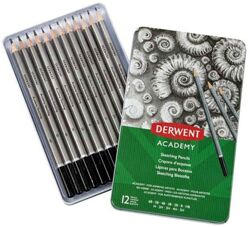 Набір чернографитных олівців Derwent Academy Sketching металевий пенал 12 шт 6B-5H