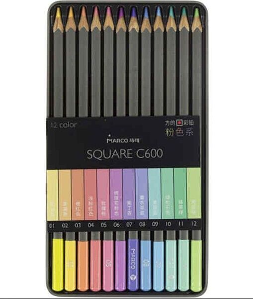 Карандаші кольорові Marco Square 12 кольорів металева коробка