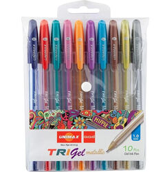 Набір гелевих ручок Unimax Trigel Metallic асорти кольорів металік 1 мм 10 шт