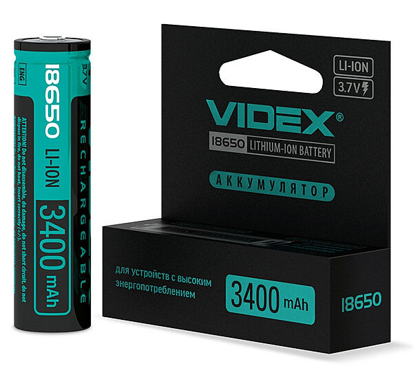 Акумулятор VIDEX Li-Ion 18650-PЗАХИСТ 3400mAh V-003168/295268