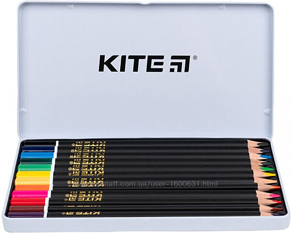 Набір тригранних кольорових олівців Kite Fantasy 12 штук в мет. пеналі