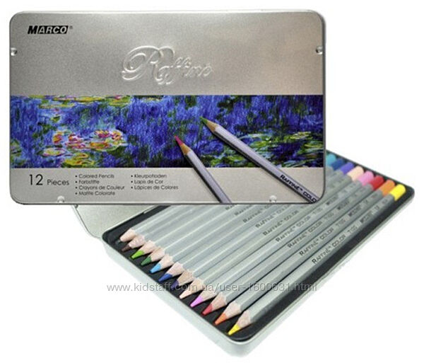 Акварельні олівці Marco Raffine 12 кольорів в металевому кейсі