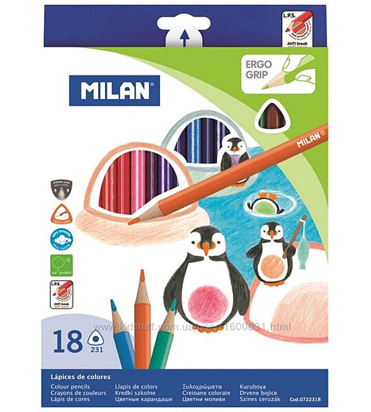 Набір кольорових олівців тригранних Milan 18 кольорів