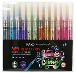Металізовані маркери Maxi з кольоровим контуром 12 кольорів