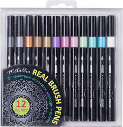 Фломастери-пензлики Maxi Real Brush Металік 12 кольорів