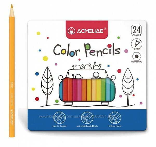 Набір дерев&acuteяних кольорових олівців 24 шт у металевій упаковці Acmeliae