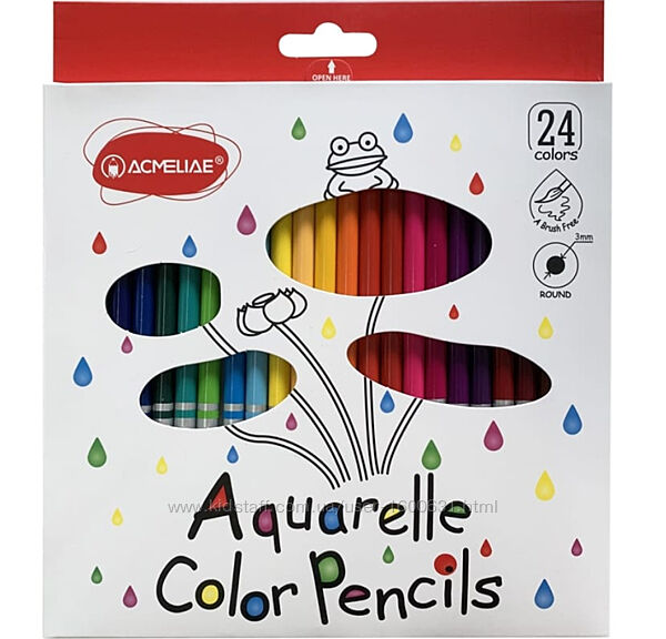 Набір акварельних кольорових олівців ACMELIAE 24 кольори з пензликом