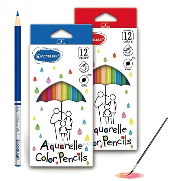 Набір акварельних кольорових олівців ACMELIAE 12 кольорів з пензликом