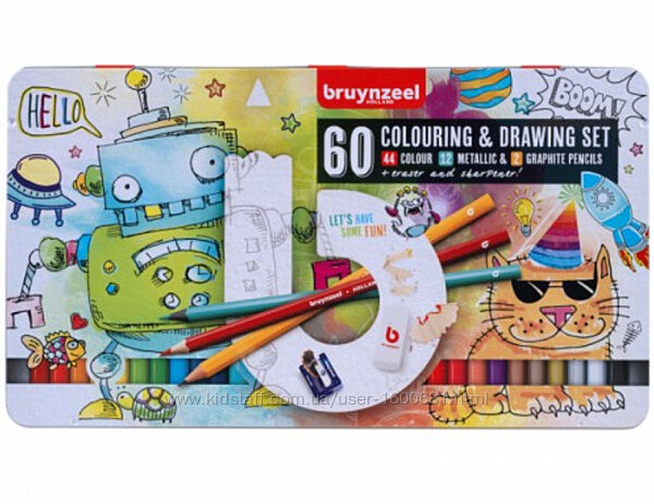 Набір кольорових олівців SMALL ARTISTS 58 шт ластик, стругачка, мет. коробка Bruynzeel