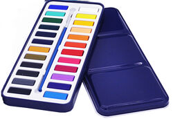 Набір художніх акварельних фарб у металевому пеналі 24 кольори  пензлик