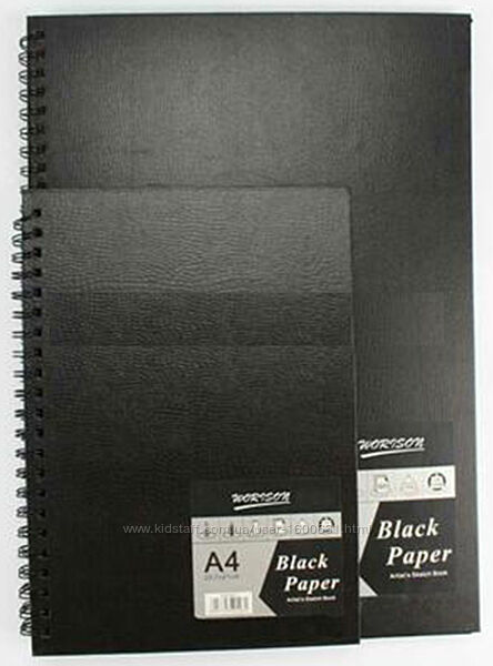 Альбом Чорні листи А4 для ескізів та замальовок на спіралі 60 аркушів
