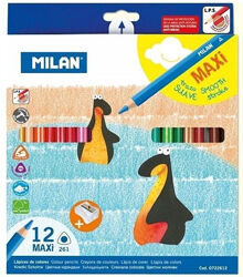 Олівці кольорові 12 кольорів трикутні з точилкою Milan Maxi
