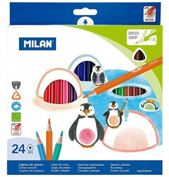 Олівці кольорові 24 кольори трикутні з точилкою Milan Maxi