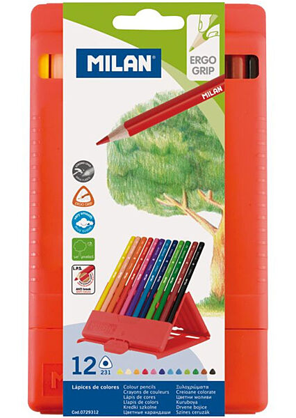 Набір кольорових олівців трикутні з підставкою 12шт Milan