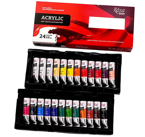 Набір акрилових фарб 24 кольори по 10мл ROSA Studio