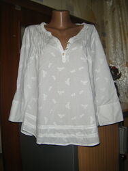 Белая блуза с вышивкой прошва, хлопок, размер М