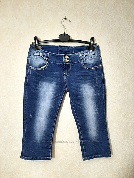 Стильные шорты длинные женские синие джинсовые котон бантики бойфренды