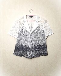 Ошатна блуза біла/сіра напівбатал короткі рукави з підплечниками жіноча р52