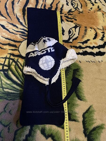 Зимова шапка вушанка на зав&acuteязках для хлопчика на штучному хутрі з шарфом