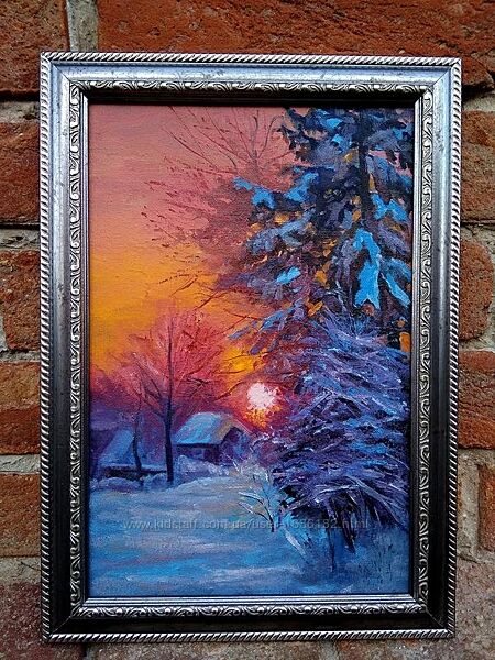 Картина маслом зима зимний вечер живопись