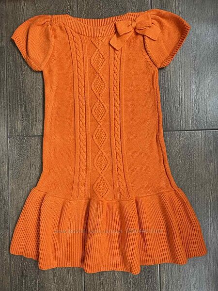 Теплое яркое оранжевое вязаное платье на девочку Gymboree США Размер 7Т