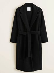 Черное шерстяное пальто на запах на подкладке MANGO Манго размер L