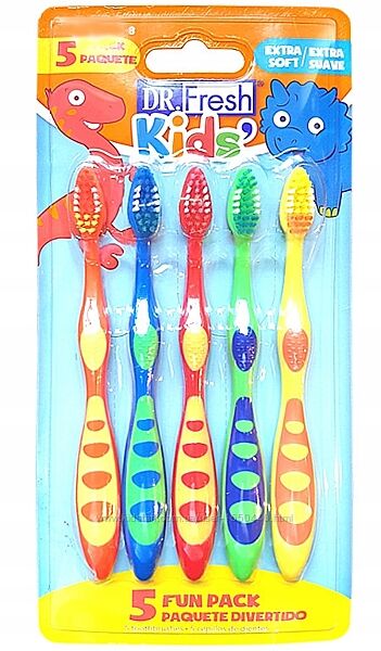 Набор  детских  зубных щеток 5  штук Dr. Fresh Kids 3-8  лет ультра мягкие 