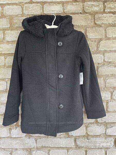 Флисовое мягенькое черное пальтишко куртка на шерпе с капюшоном L 10-12 Оld