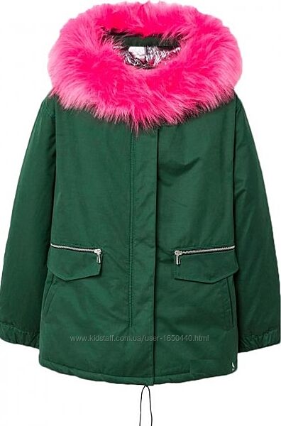 Стильная теплая зимняя куртка парка с малиновым  мехом Mango Манго Размер L