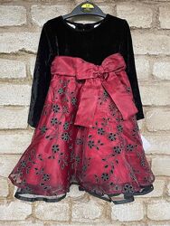 Платье нарядное пышное с велюровым верхом и красной юбкой 18-24мес Blueberi