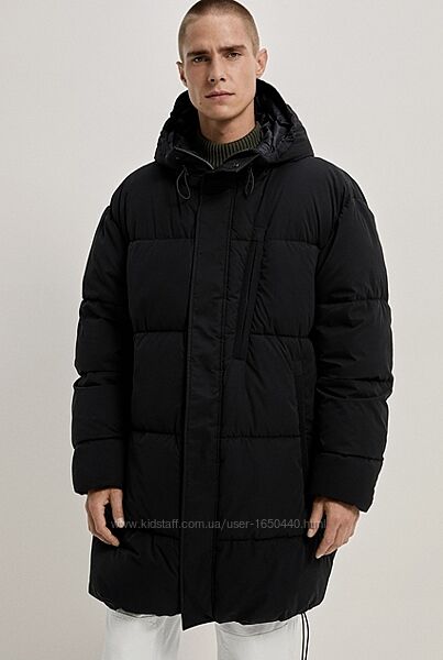 Теплая черная мужская зимняя длинная  куртка парка Zara  Размер XL