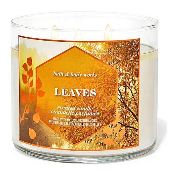 Большая ароматизированная свеча Bath and Body Works на 3 фитиля Leaves