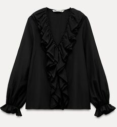 Черная блуза с рюшами ZARA Размер S легкая прозрачная