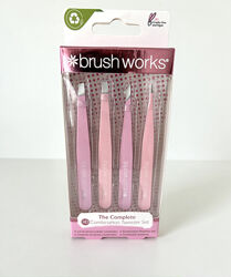 Brushworks 4 piece combination tweezer set pink