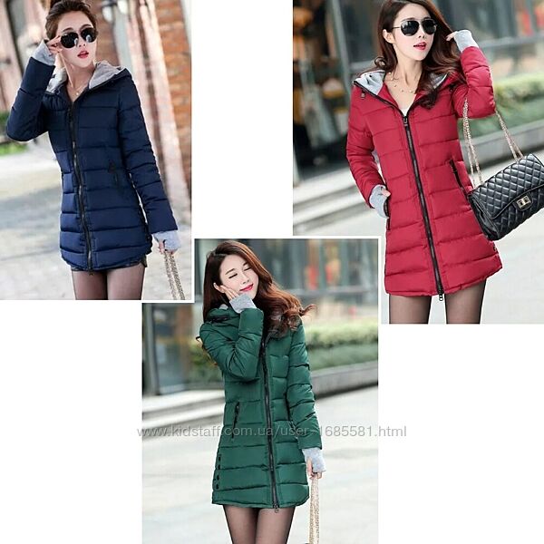 Куртка демисезонная приталенная удлиненная с капюшоном митенки еврозима 