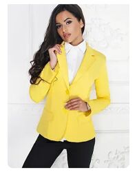 Стильный деловой женский приталенный жолтый пиджак L 
