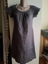 Фирменное качественное льняное платье PROMOD темно-серого цвета