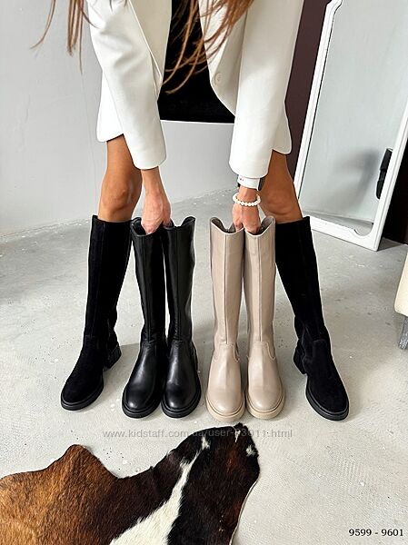 Шкіряні чоботи на широку голень - демі та зима 36,37,38,39,40,41