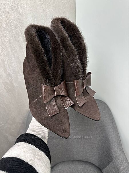 Шкіряні черевики з натуральною норкою - 35,36,37,38,39,40,41