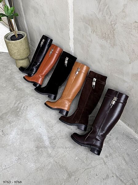 Зимові шкіряні чоботи на широку голінь - 36,37,38,39,40,41