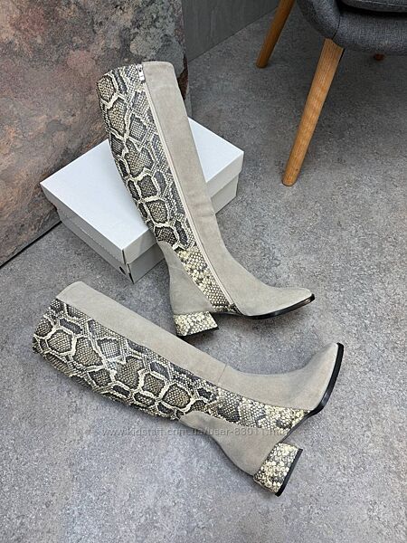 Шикарні шкіряні чоботи на підборах 3 см. - від виробника