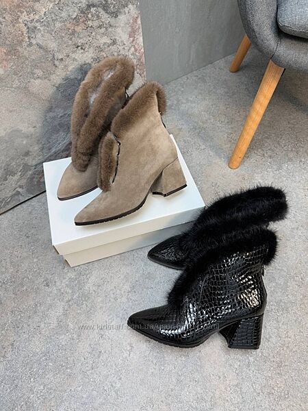 Офігенні шкіряні ботильони з хутром норки - від виробника