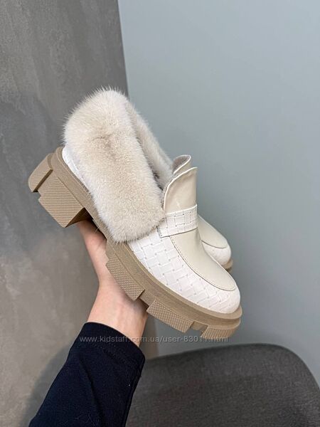 Шикарні шкіряні лофери з хутром норки - від виробника