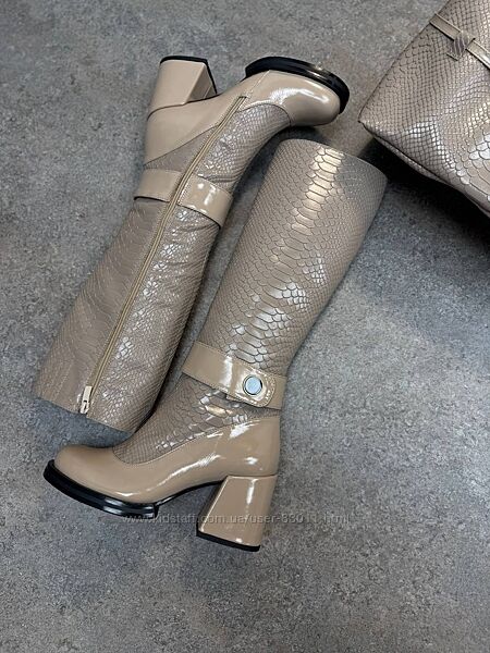 Шикарні шкіряні чоботи на зручних підборах - від виробника